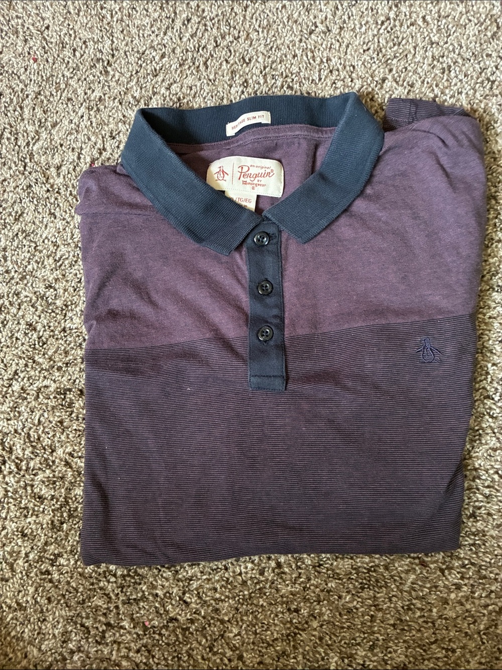 Original Penguin Men's Two-Tone Purple Polo with Navy Collar